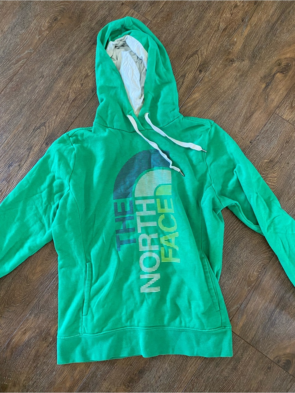 The North Face Green Pullover Hoodie with Vertical Logo